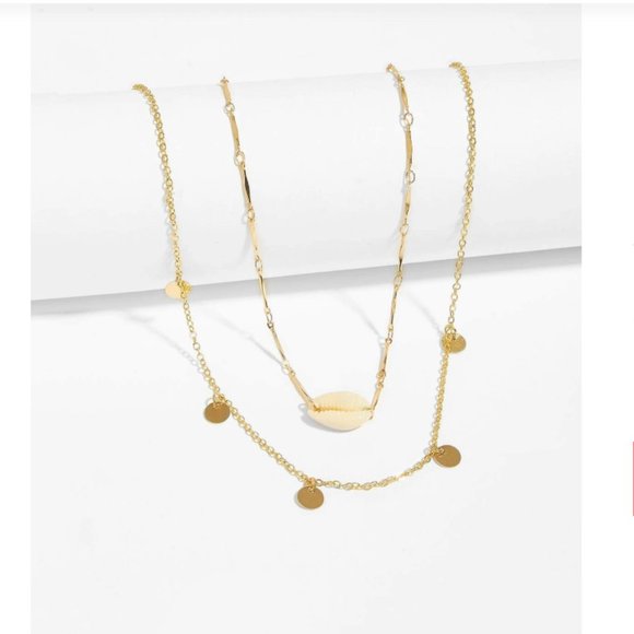 Slim Gold Layered Choker Shell Charm Necklace NWT - Picture 4 of 5
